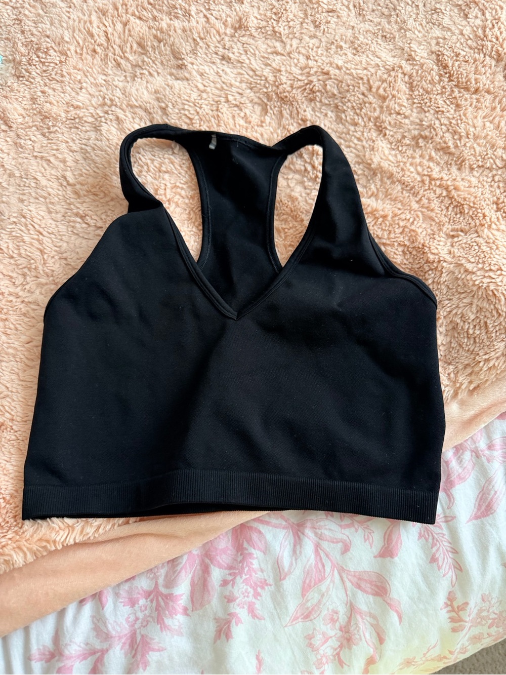 Aritzia Black Racerback V-Neck Crop Bralette